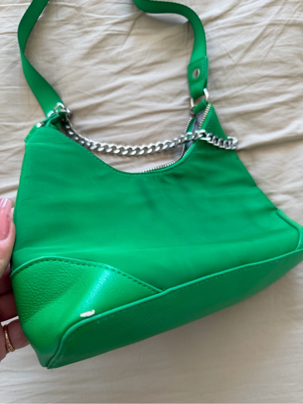 Green Shoulder Bag with Chain Accent - Picture 2 of 3